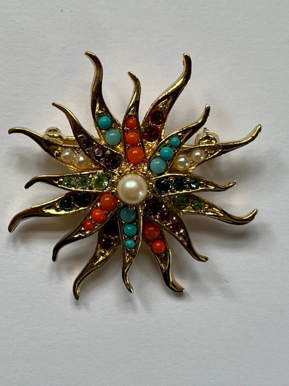 Vintage Signed 50s D'Orlan BBoucher Starfish Brooch Mixed Pearls Turquoise